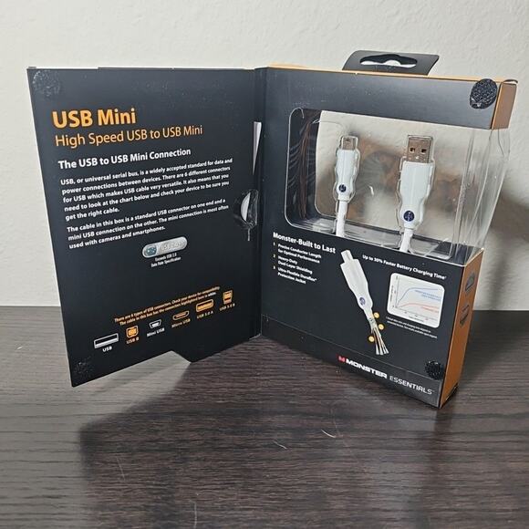 2 Monster USB to USB Mini Cable White Fast Charging 6 inches / .5 Ft - Picture 6 of 6